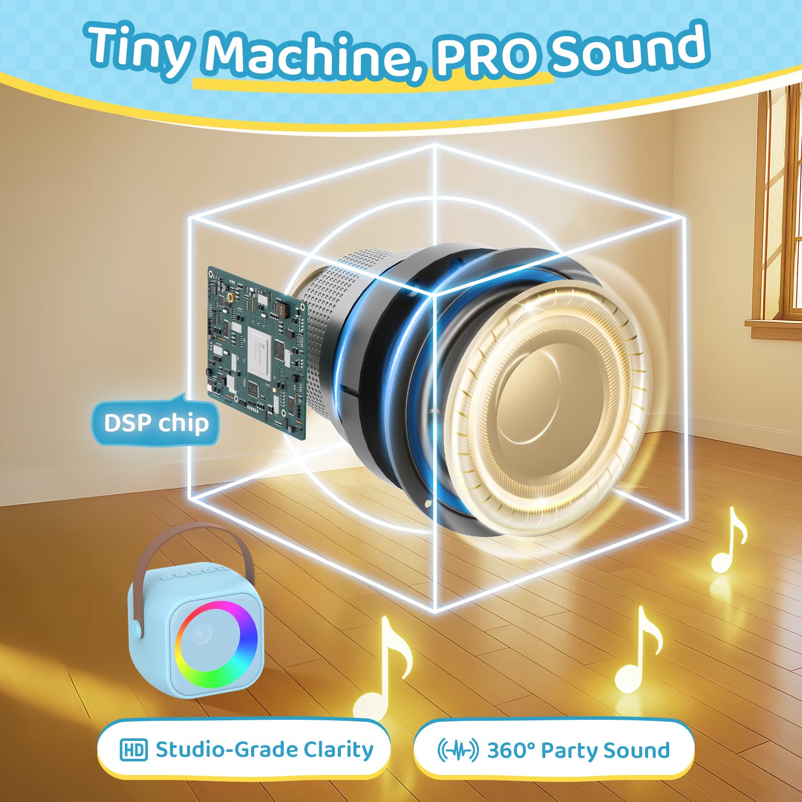 Jeefu karaoke machine six lighting modes enhance immersive home sessions.
