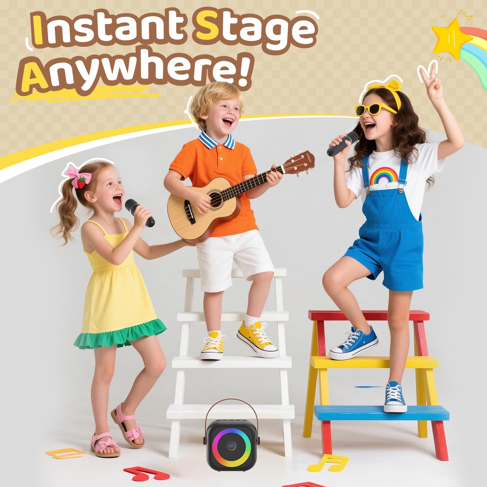 Jeefu mini karaoke machine side ports highlight convenient headphone listening and connections.