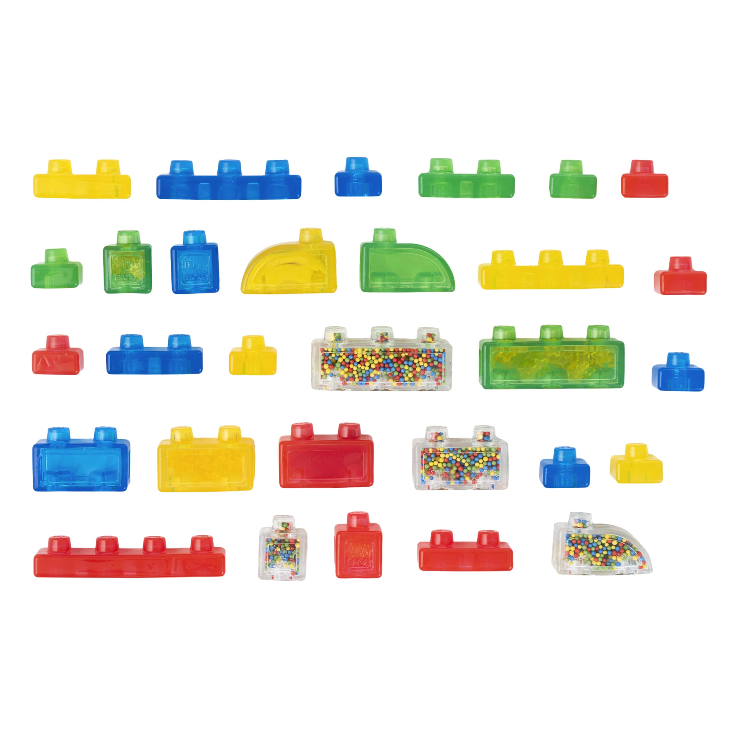 Jelly Blox sensory-filled blocks with foam beads and mini stars for tactile exploration.