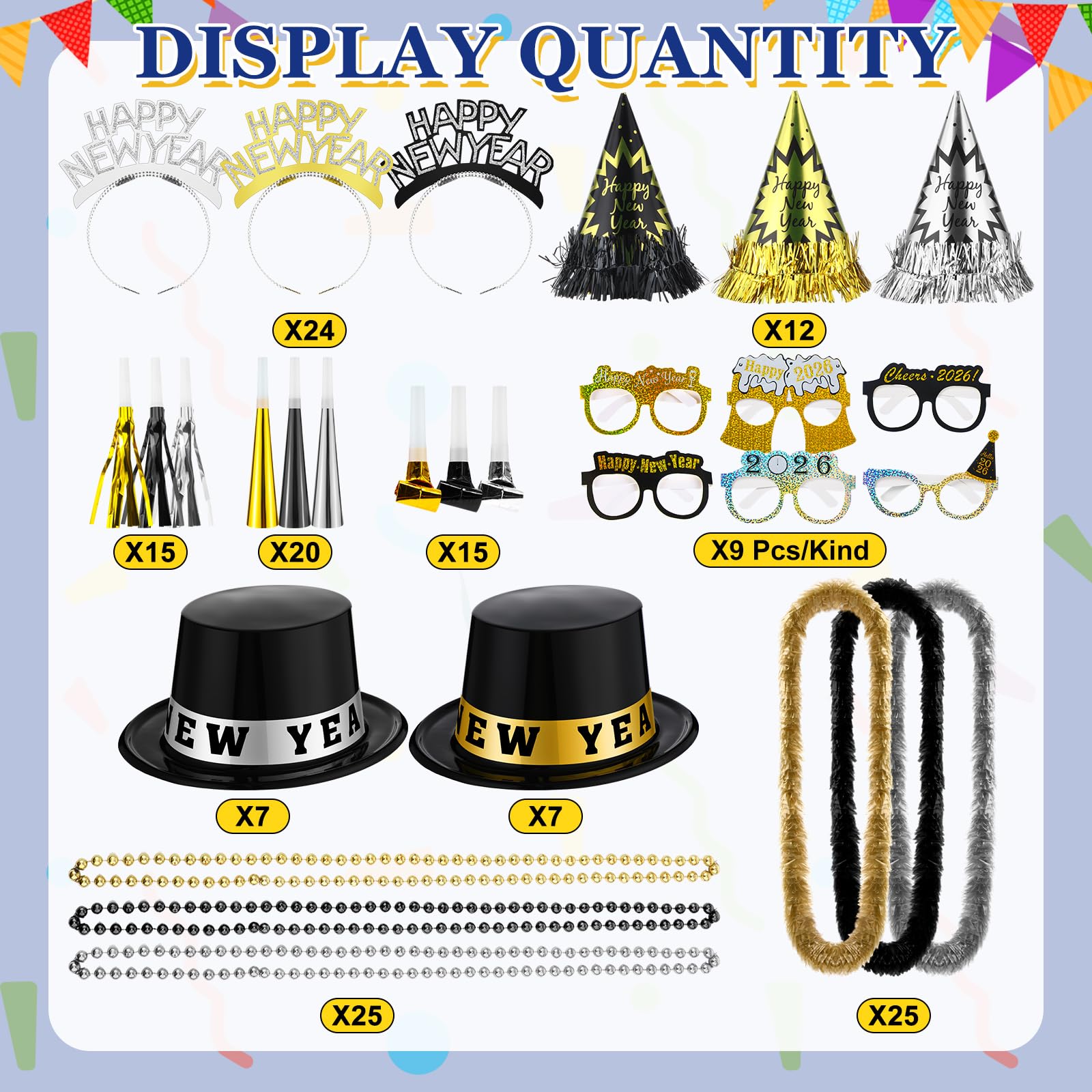 JellyArch 204pcs cone hats with silver-gold accents for stylish moments