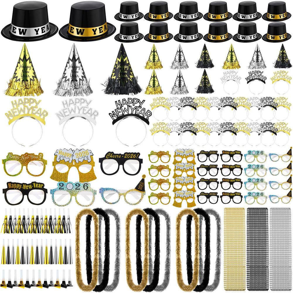 JellyArch 204pcs top hats with Happy New Year design for festive photos