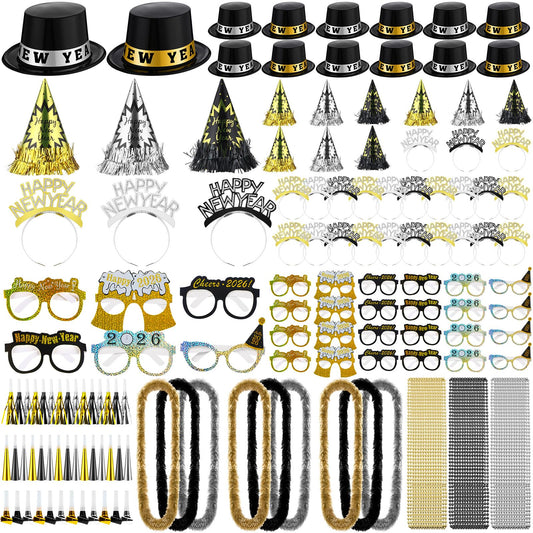 JellyArch 204pcs top hats with Happy New Year design for festive photos
