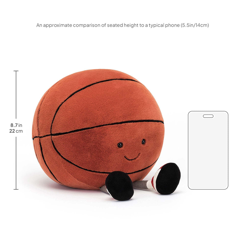 Jellycat Amuseables Basketball with red white and black sneakers for sporty charm