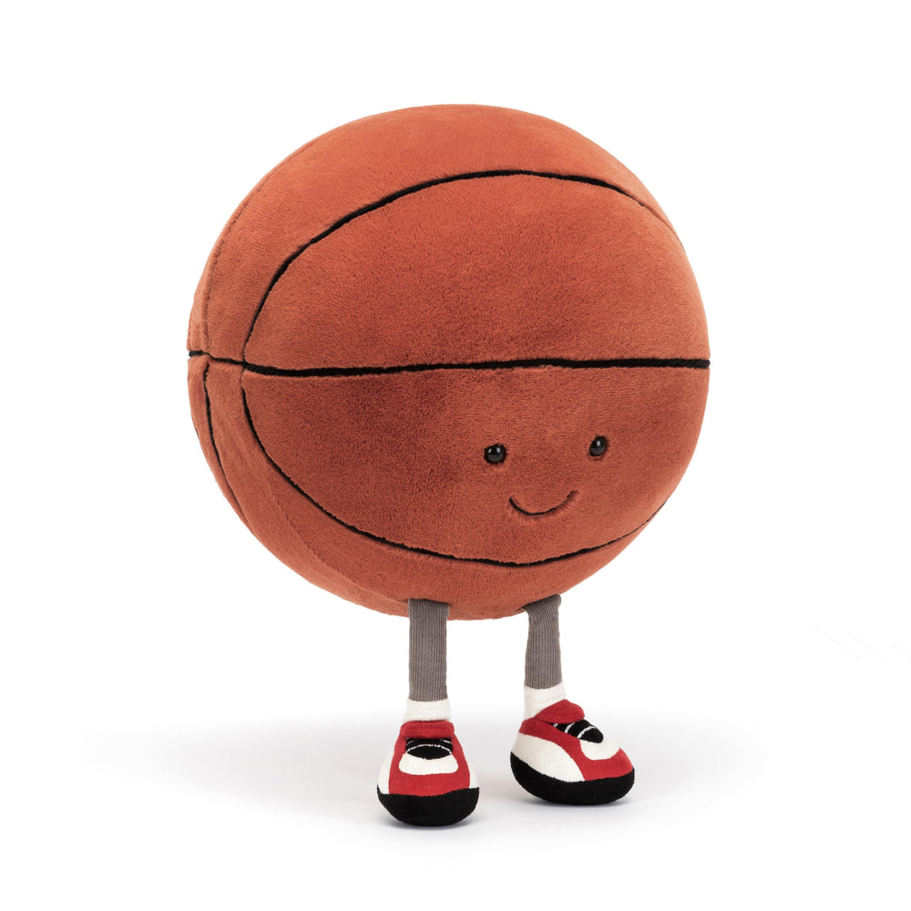 Jellycat Amuseables Basketball showing black felt lines for authentic court-inspired design