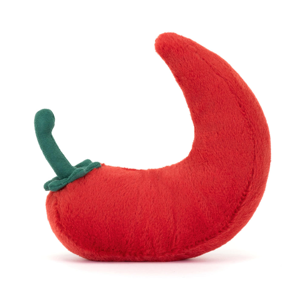 Green suede stalk detail on the Jellycat chilli pepper plush