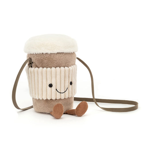 Jellycat Amuseables Coffee-To-Go Bag crossbody view for hands-free everyday carry