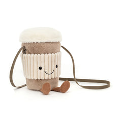 Jellycat Amuseables Coffee-To-Go Bag crossbody view for hands-free everyday carry