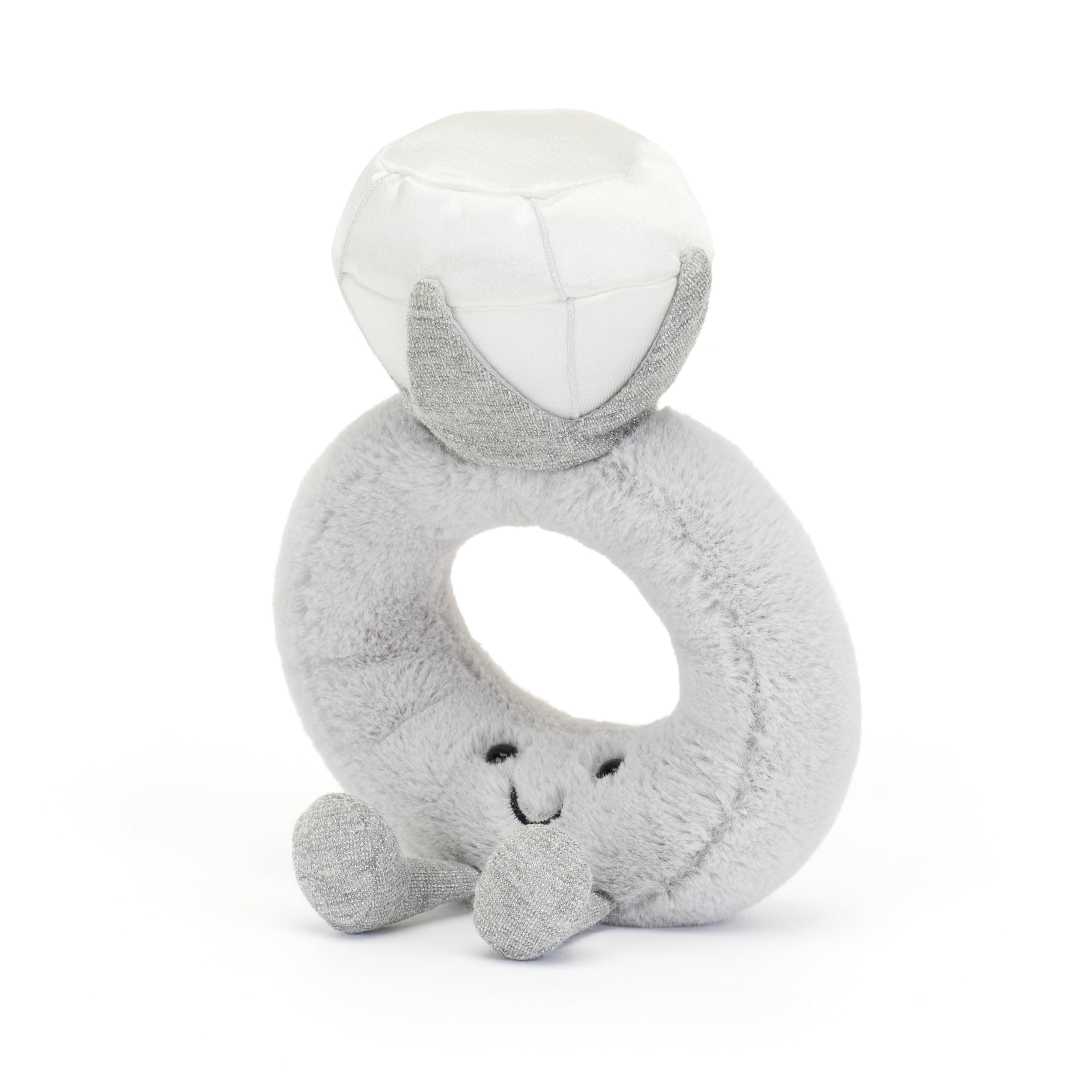 Side view highlighting plush silver fur texture of Jellycat Diamond Ring