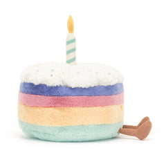 Gift-ready Jellycat Rainbow Birthday Cake plush with secure stitching for lasting companionship.