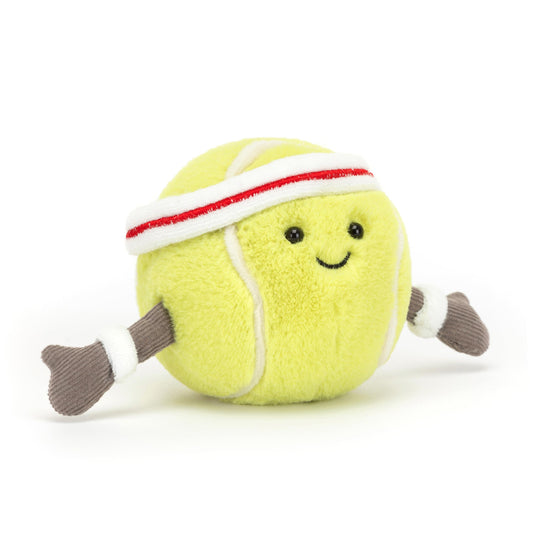 Jellycat Amuseables Tennis Ball Toy with bright yellow fur for cuddles