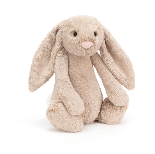 Jellycat Bashful Beige Bunny 20in front view highlights velvety fur for cozy cuddles