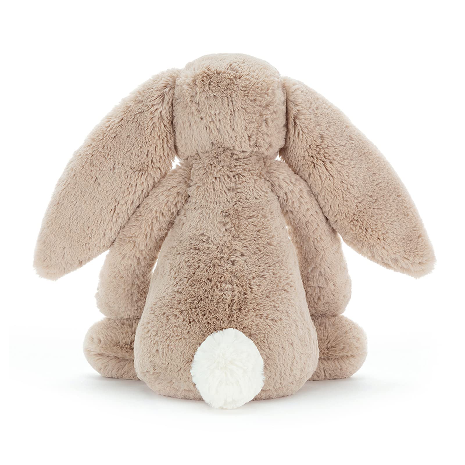 Jellycat Bashful Beige Bunny sits at 11 inches tall for display and hugging.
