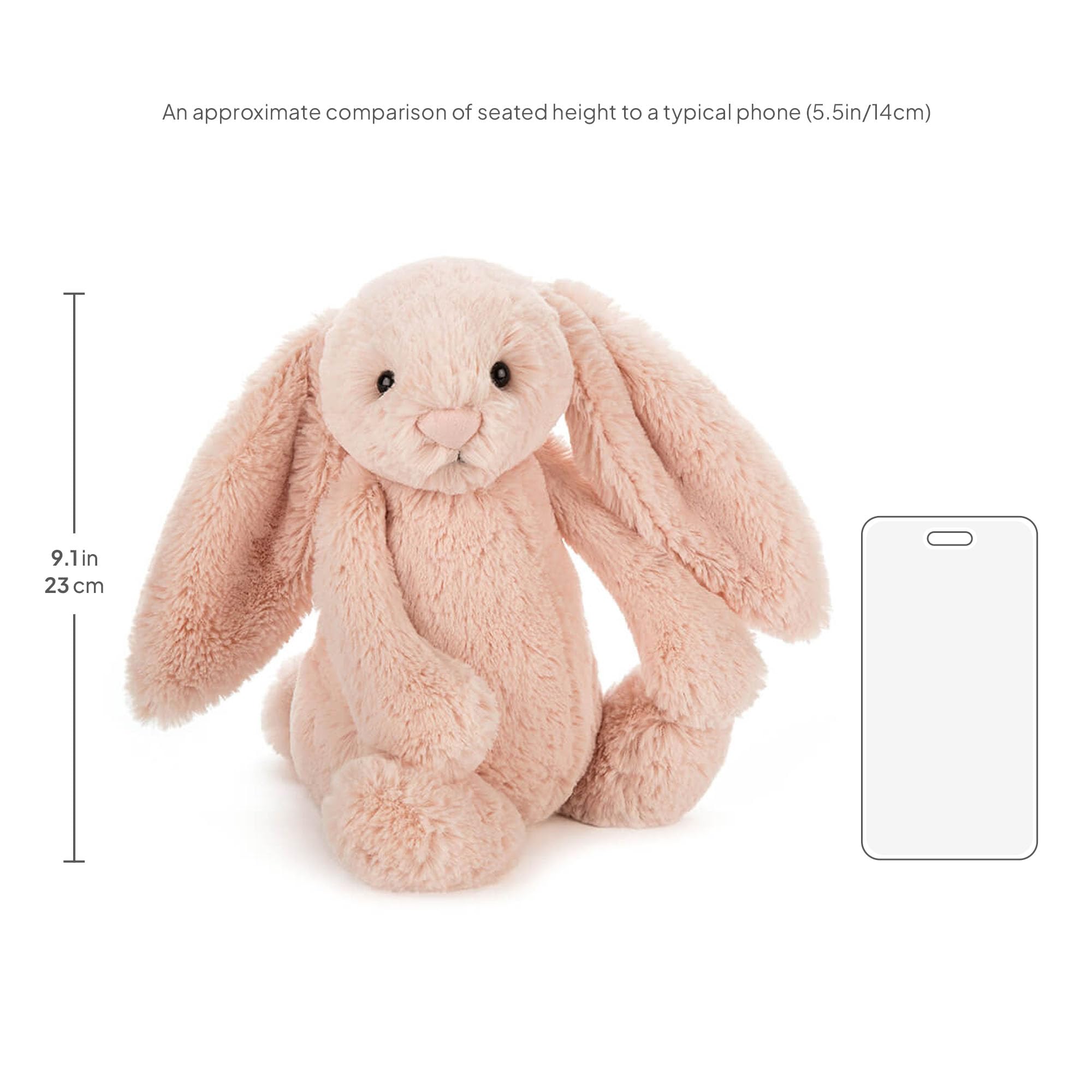 Jellycat Bashful Blush Bunny features velvet-soft fur and long ears.