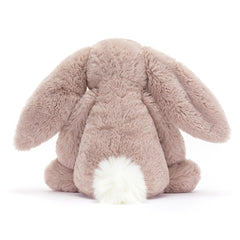Jellycat Bashful Luxe Rosa Bunny close-up nose, pink sparkle detail.