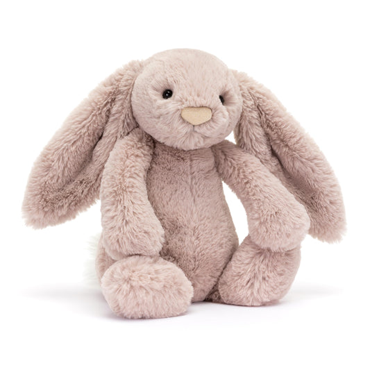 Jellycat Bashful Luxe Rosa Bunny front view, ultra-soft plush for cuddling.