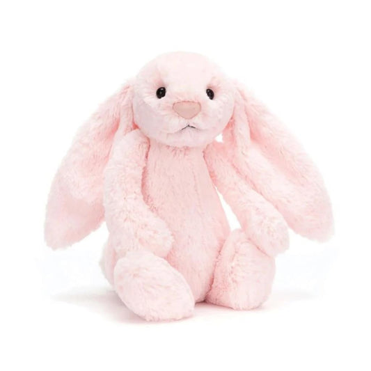 Jellycat Bashful Pink Bunny Medium full view, a cozy cuddle buddy for kids.