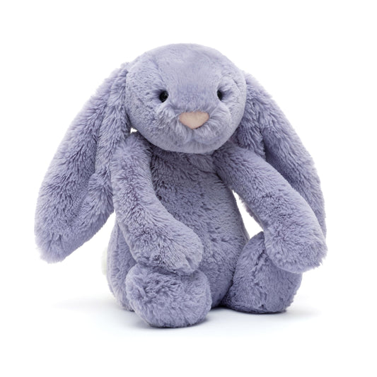 Jellycat Bashful Viola Bunny 12in sitting pose offers cozy comfort for kids.