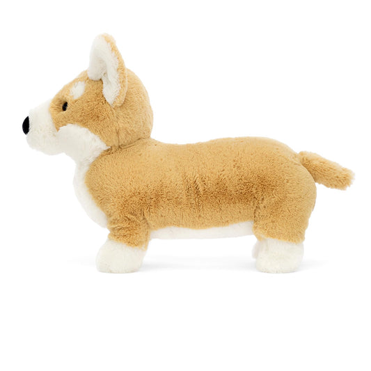 Jellycat Betty Corgi plush side view highlights the playful silhouette and compact size.