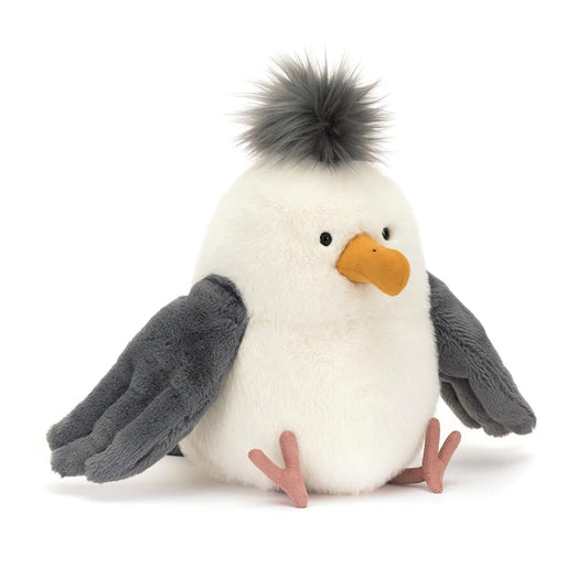 Jellycat Chip Seagull plush with cream fur, ready for cuddles and play.