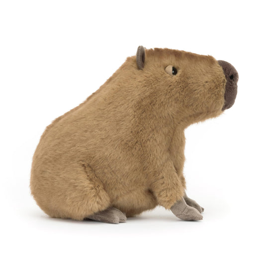 Jellycat Clyde Capybara face close-up showing dreamy eyes.