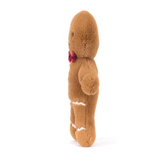 Jellycat Jolly Gingerbread Fred with red tartan bowtie adds festive charm.