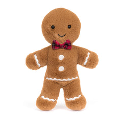 Jellycat Jolly Gingerbread Fred sits upright for shelf display and gifting.