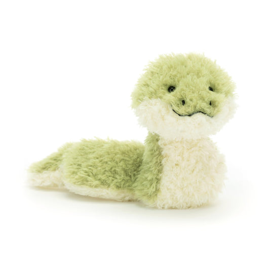 Jellycat Little Snake plush with bright eyes for friendly playtime and snuggles.