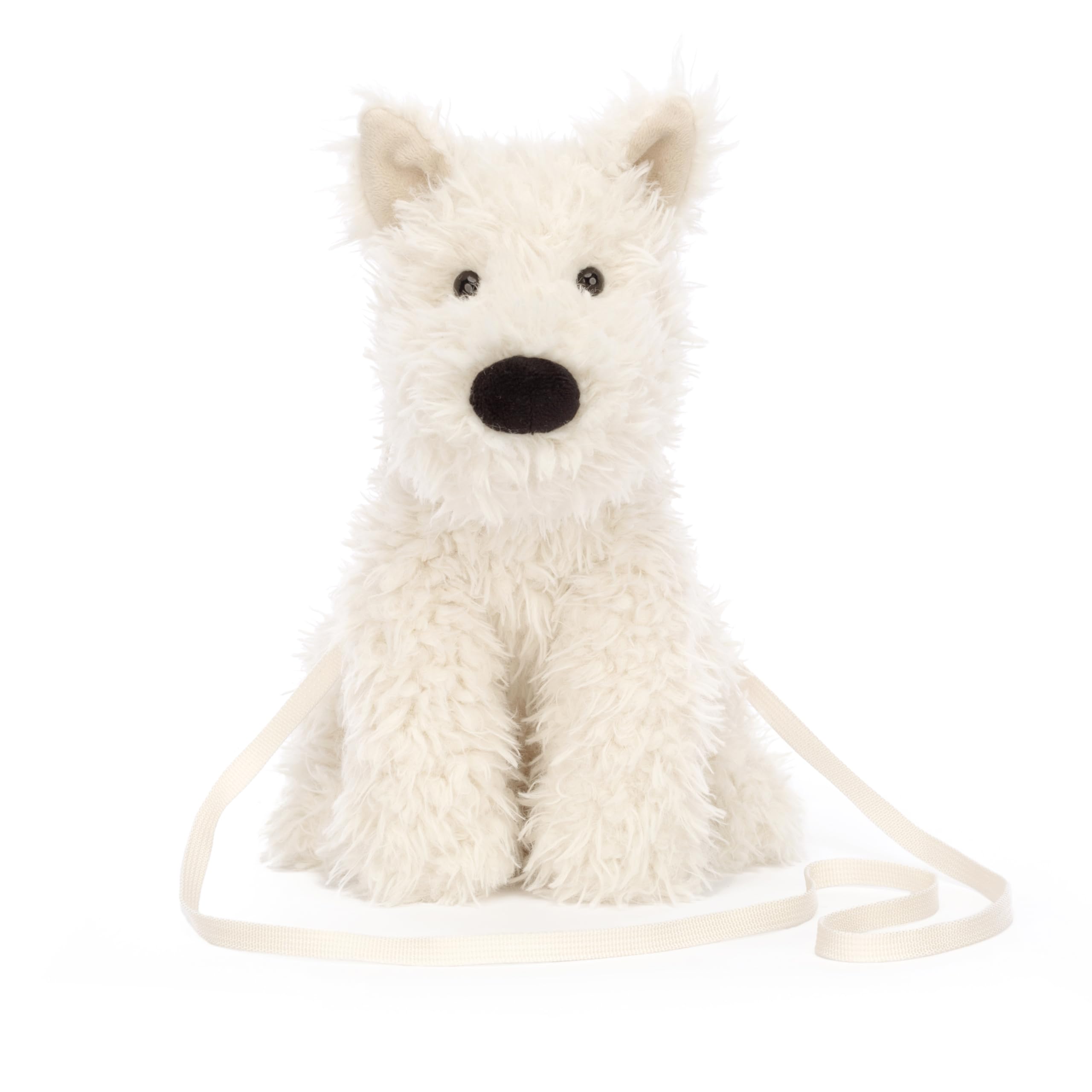 Jellycat Munro Scottie Dog Bag side view with adjustable crossbody strap for comfort.
