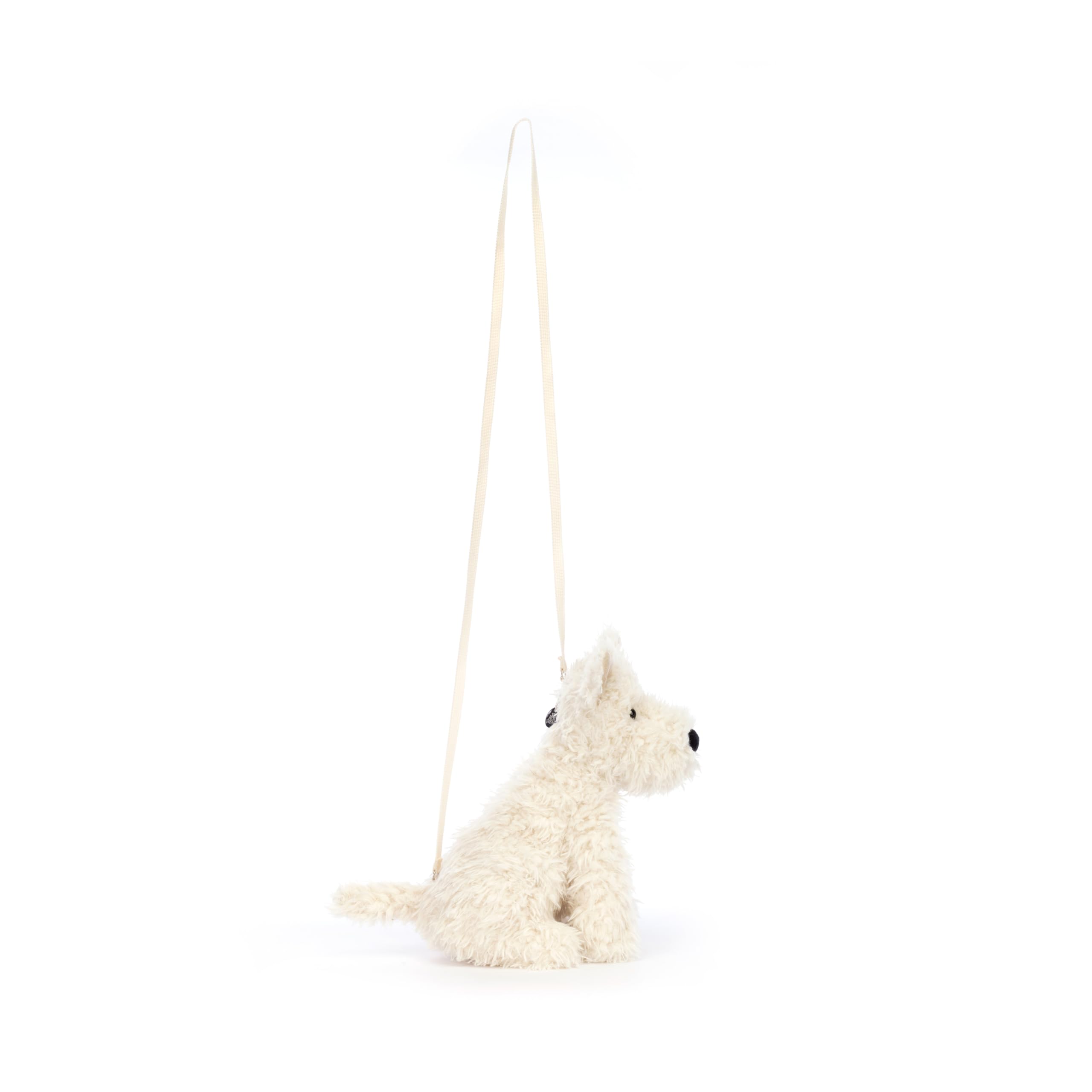 Jellycat Munro Scottie Dog Bag top-down view displaying cream plush texture.