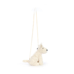 Jellycat Munro Scottie Dog Bag top-down view displaying cream plush texture.