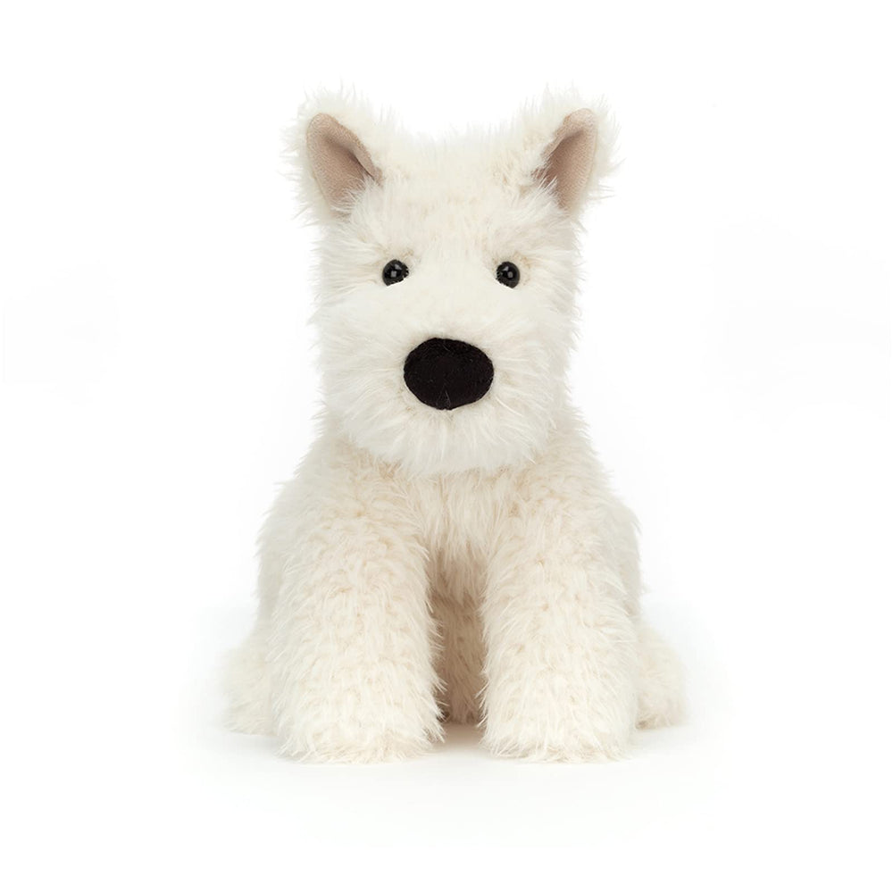 Jellycat Munro Scottie Dog close-up eyes, beaded for comforting companionship.