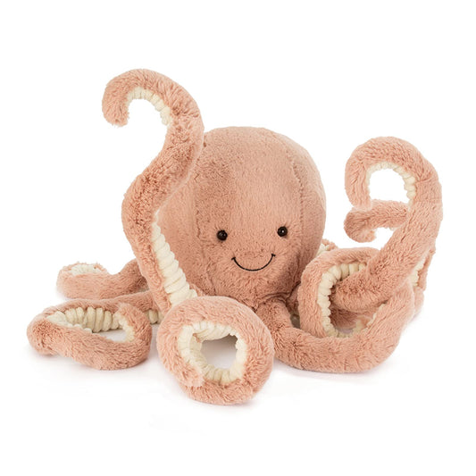 Jellycat Odell Octopus tentacles detail, playful sensory buddy for imaginative play.
