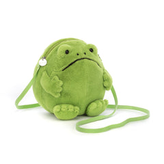 Jellycat Ricky Rain Frog crossbody bag full view shows compact size for on the go storage