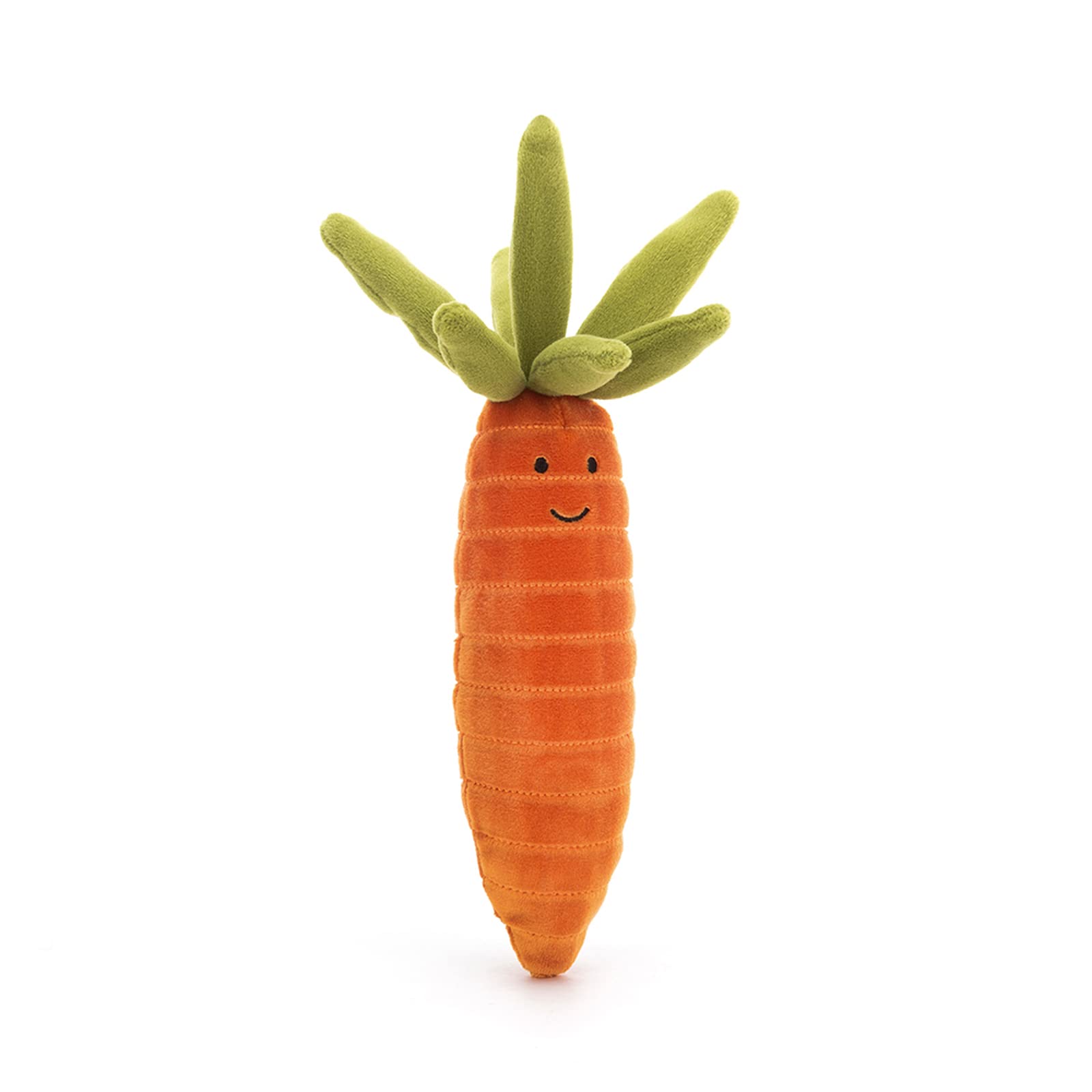 Jellycat Vivacious Vegetable Carrot plush toy front view, soft and cuddly for little ones