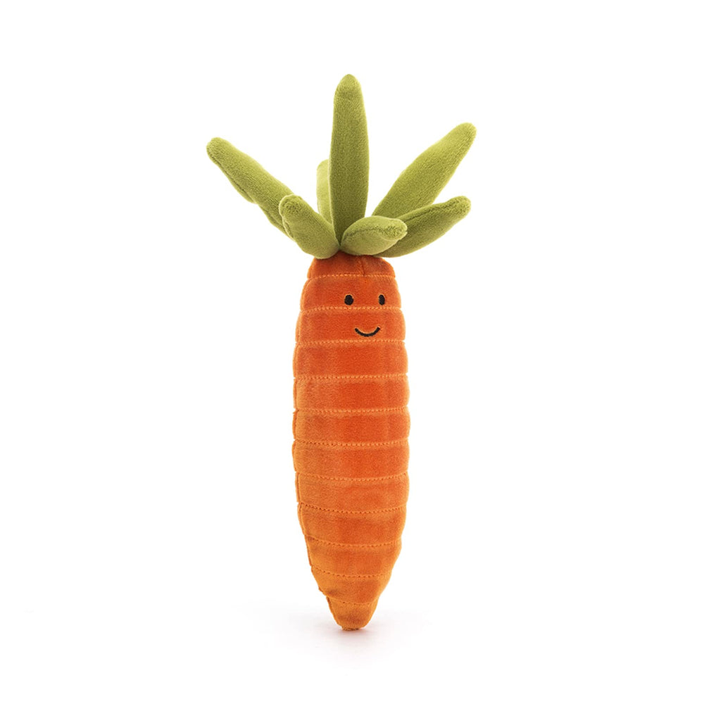 Jellycat Vivacious Vegetable Carrot plush toy front view, soft and cuddly for little ones
