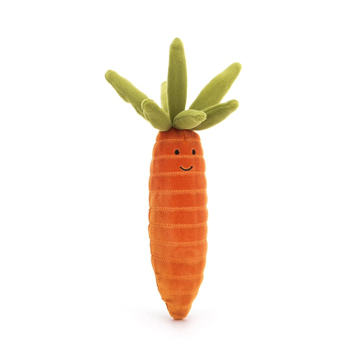 Jellycat Vivacious Vegetable Carrot plush toy front view, soft and cuddly for little ones