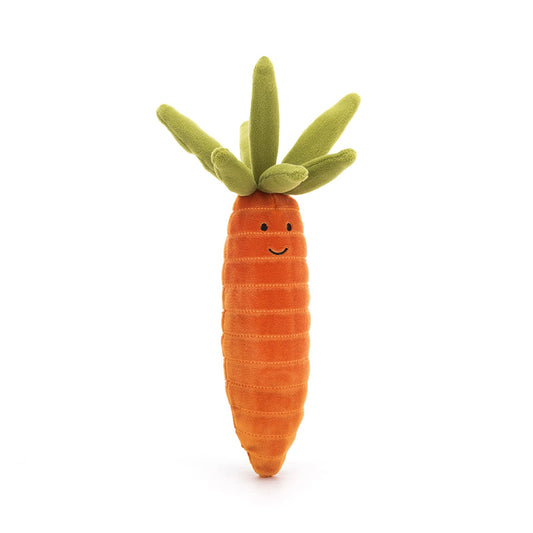 Jellycat Vivacious Vegetable Carrot plush toy front view, soft and cuddly for little ones