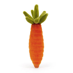 Close-up of premium plush fabric texture and durable stitching on Jellycat carrot