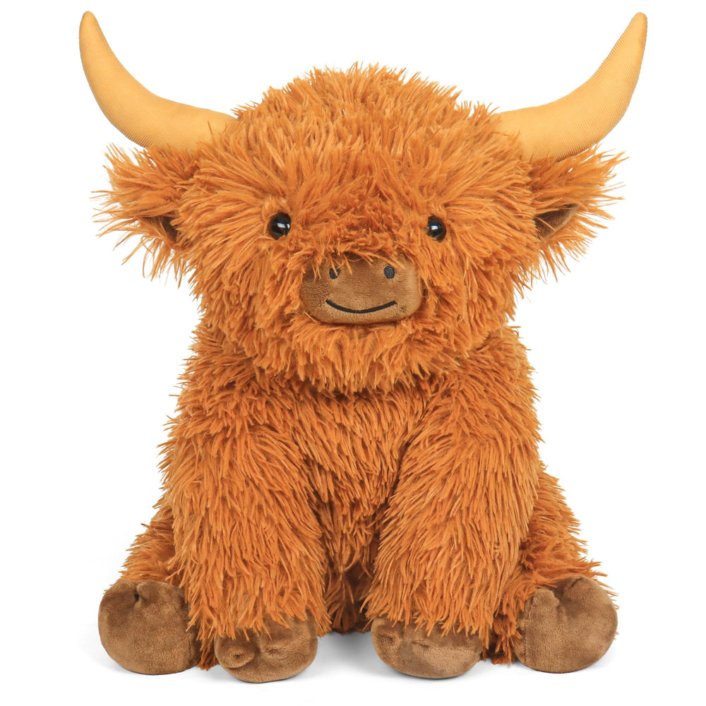 JellyMallow Highland Cow 16in plush, ideal for cozy hugs and comforting play.