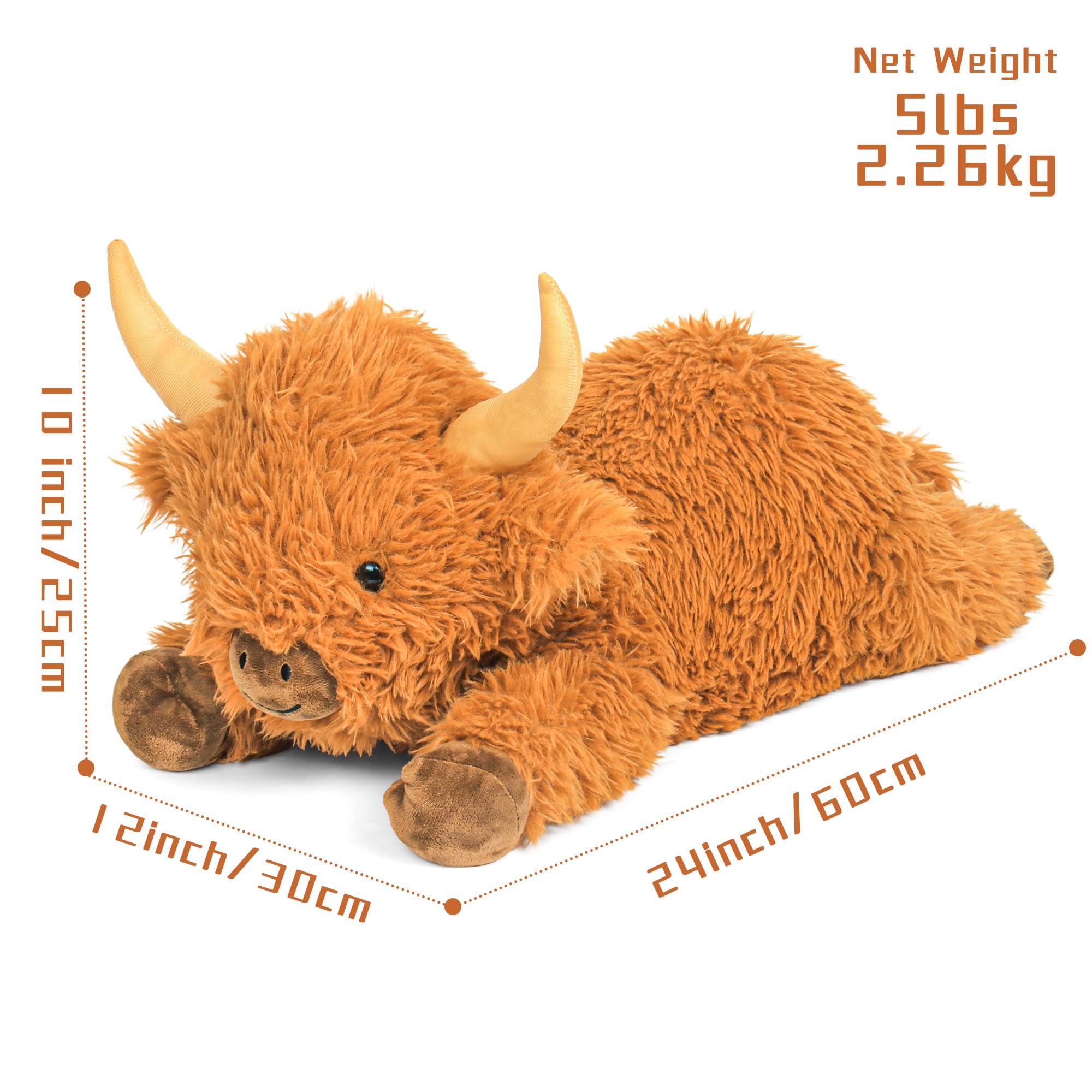 Close up of Highland Cow plush face showing kind expression and soft texture
