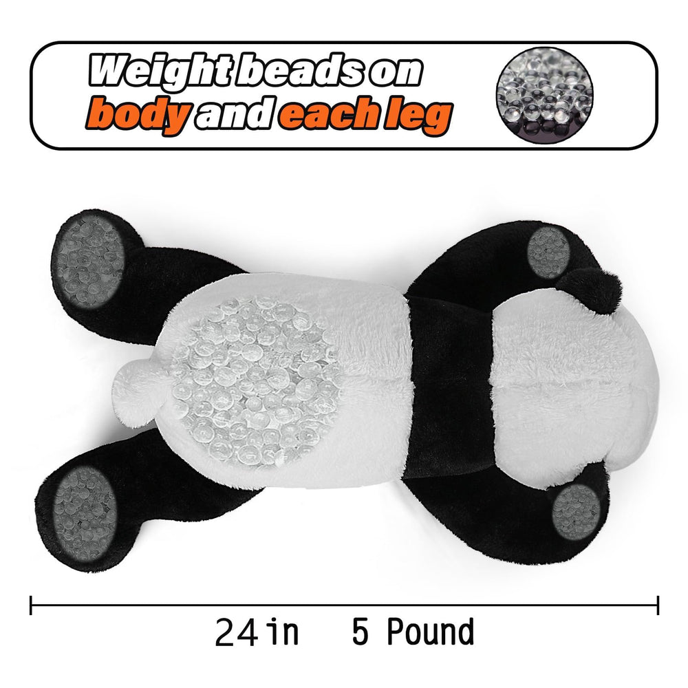 Beads provide even pressure inside the JellyMallow Panda weighted plush.