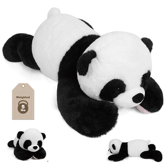 JellyMallow Panda weighted plush 24in for calming hugs and bedtime relaxation.