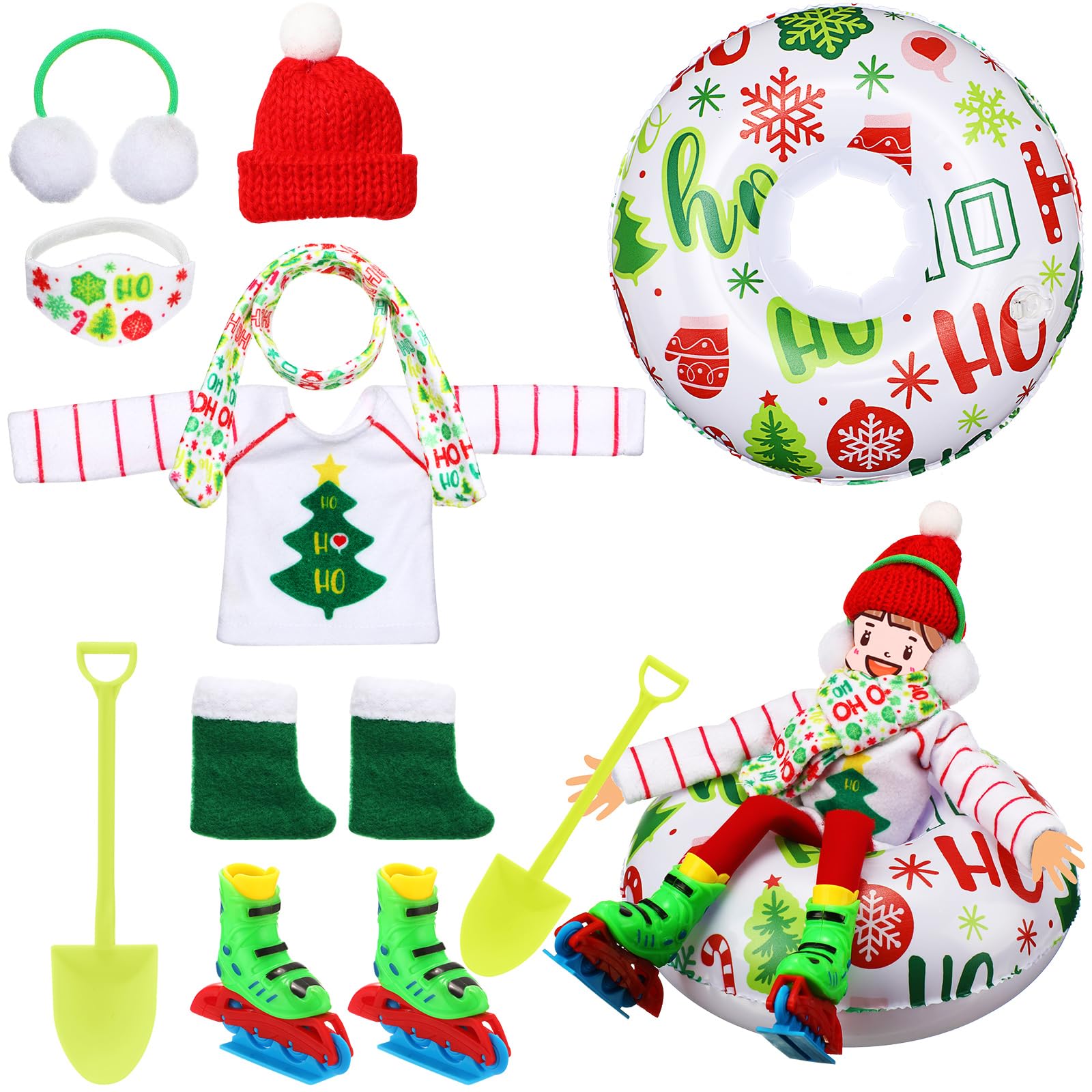 Jenaai Christmas doll accessories set (9-pcs) enhances festive doll displays and imaginative play.