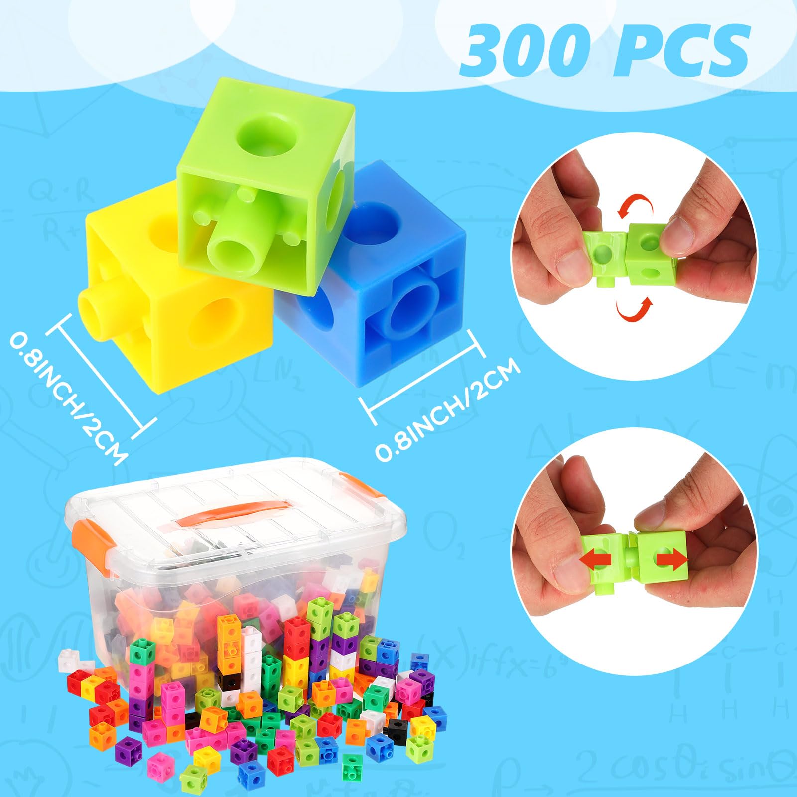 Jenaai orange linking cubes closeup shows colorful pieces for math play.