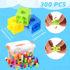 Jenaai orange linking cubes closeup shows colorful pieces for math play.