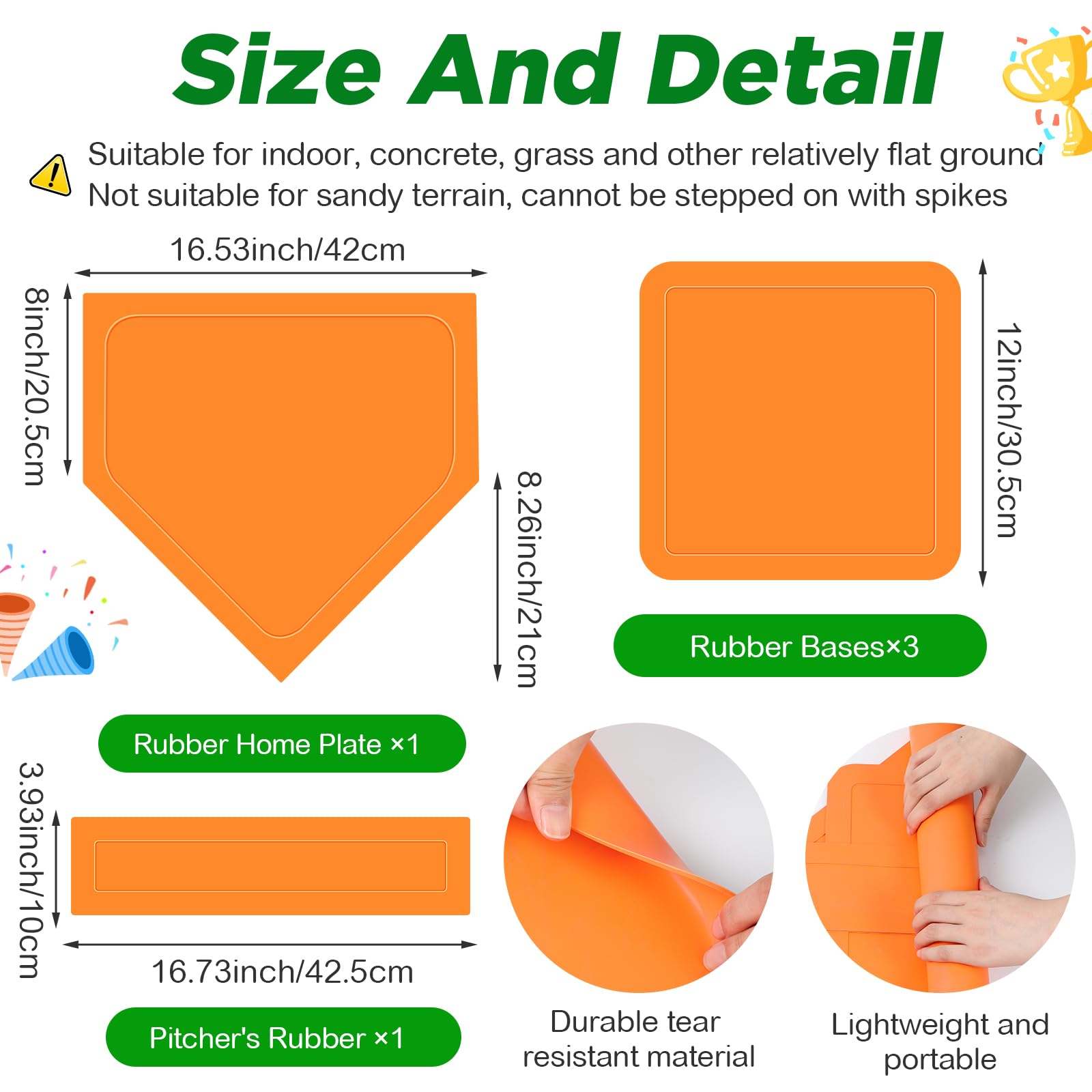 Jenaai rubber throw-down bases offer durable, portable game setup.