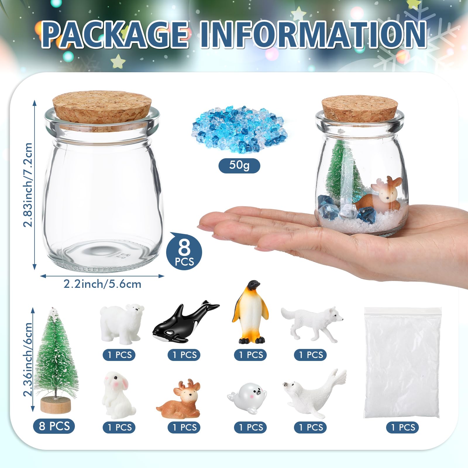 Jenaai simulated snow powder adds festive snow to mini scenes.