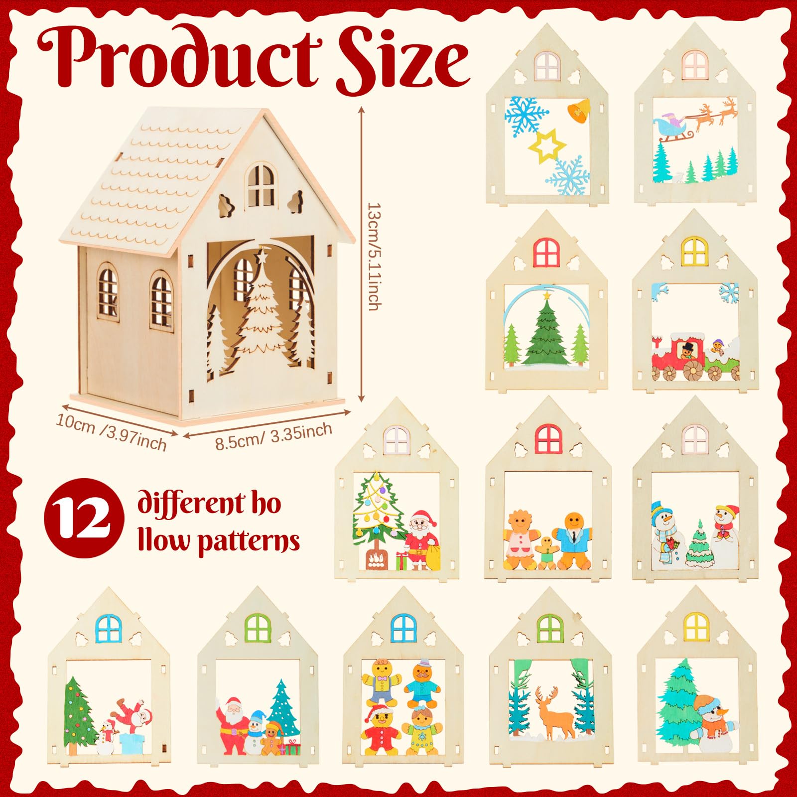 Jenaai snowman and Santa motif houses for whimsical holiday displays.