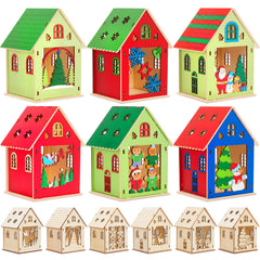 Jenaai wooden winter houses 12-pack set for festive table decor and Christmas charm.