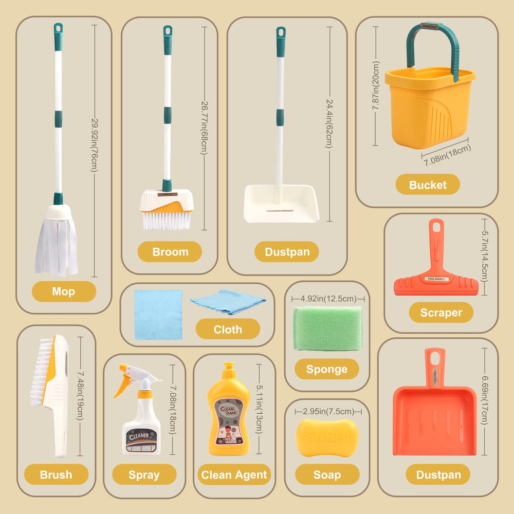 Jenilily detachable toy mop supports pretend cleaning and coordination